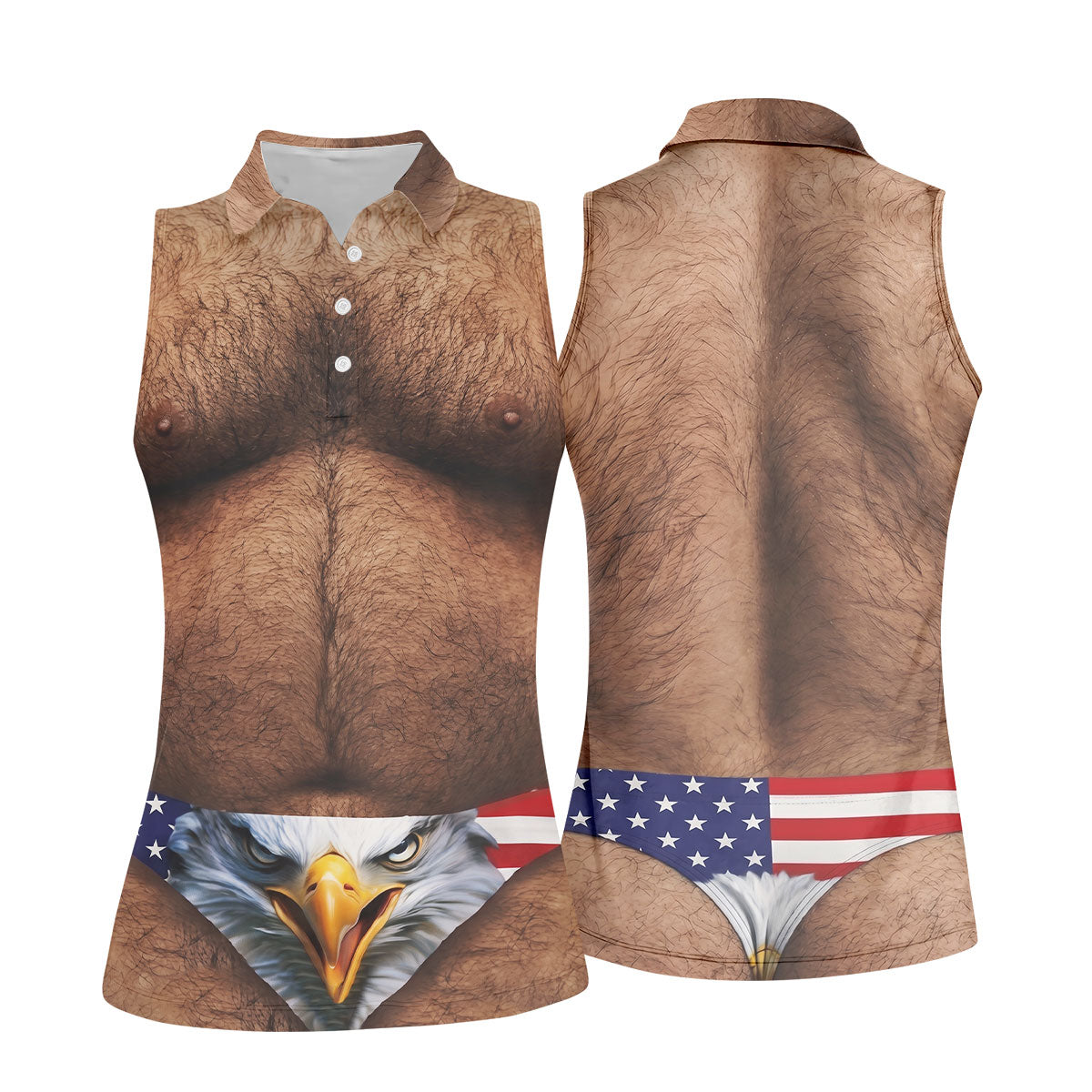 Hairy Body Funny Eagle American Flag Women Golf Shirt, 250th Anniversary 4th Of July Ladies Golf Shirt