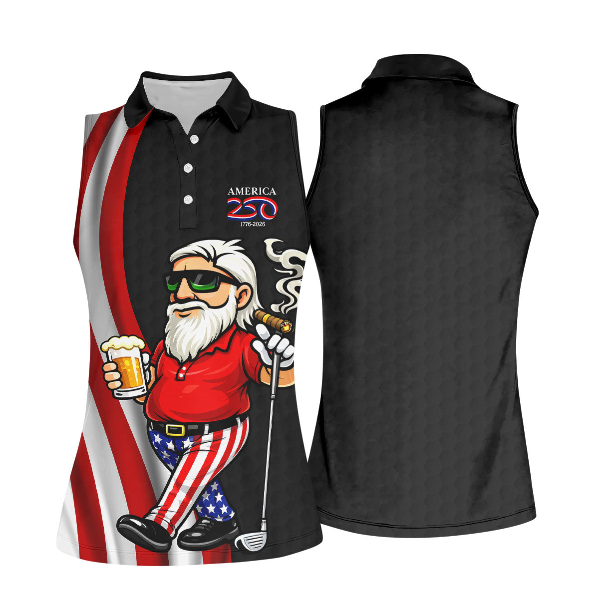 America 250 Patriotic Man 4th Of July Black Golf Shirt, Golf And Beer Women's Golf Tops