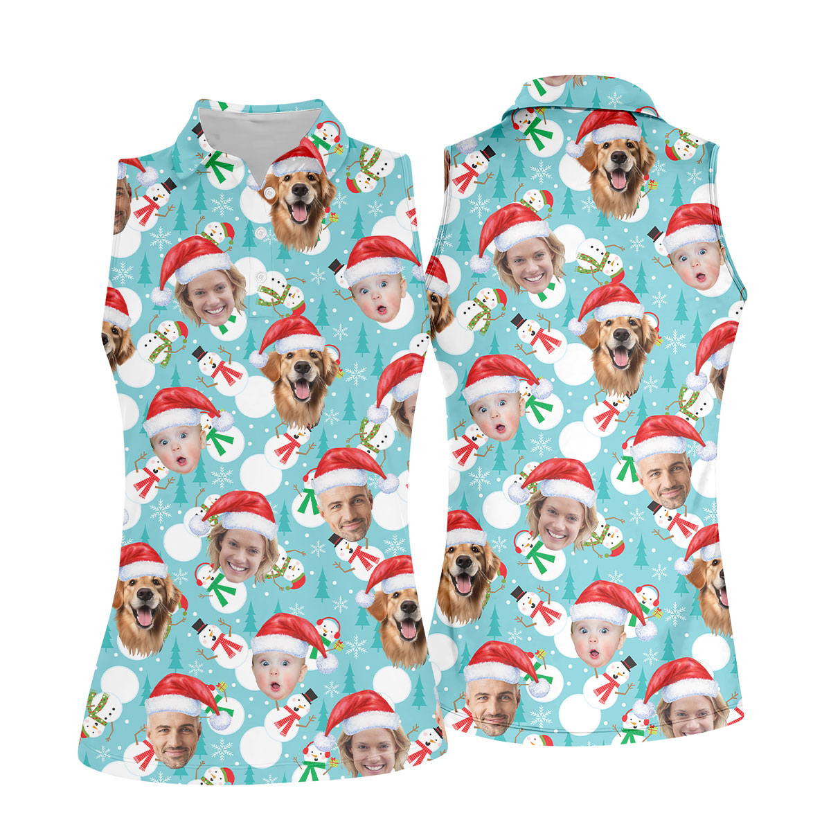 Custom Face Cute Snowman Ice Blue Christmas Golf Shirt, Ladies Golf Tops, Golf Gifts For Women