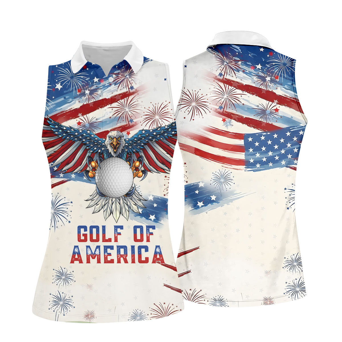 Golf Of America 250th Anniversary Red White Blue Brush Stripes Patriotic 4th Of July Golf Shirt For Women