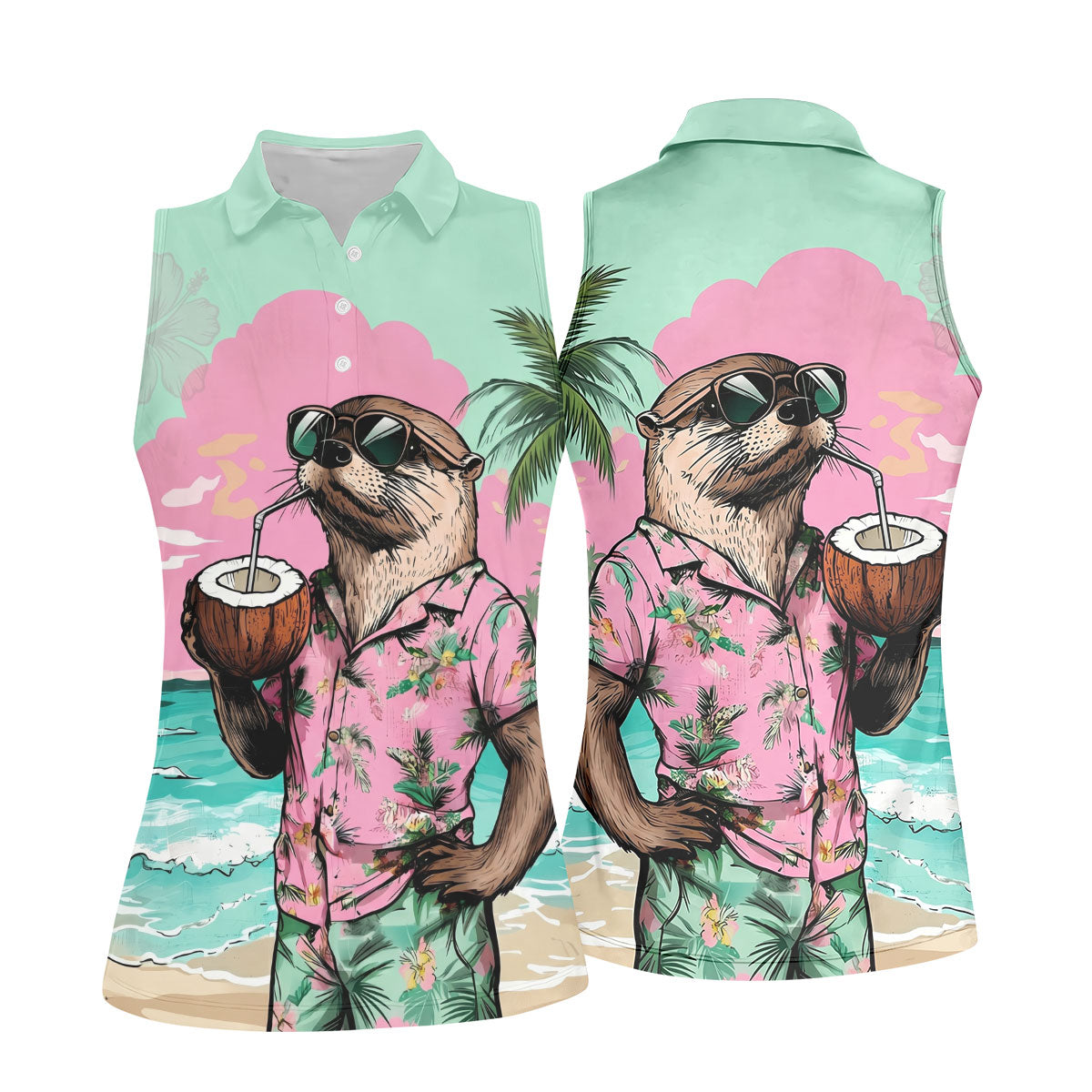 Funny Otter Tropical Summer Hawaiian Golf Shirt, Golf Shirt For Women, Golfing Apparel