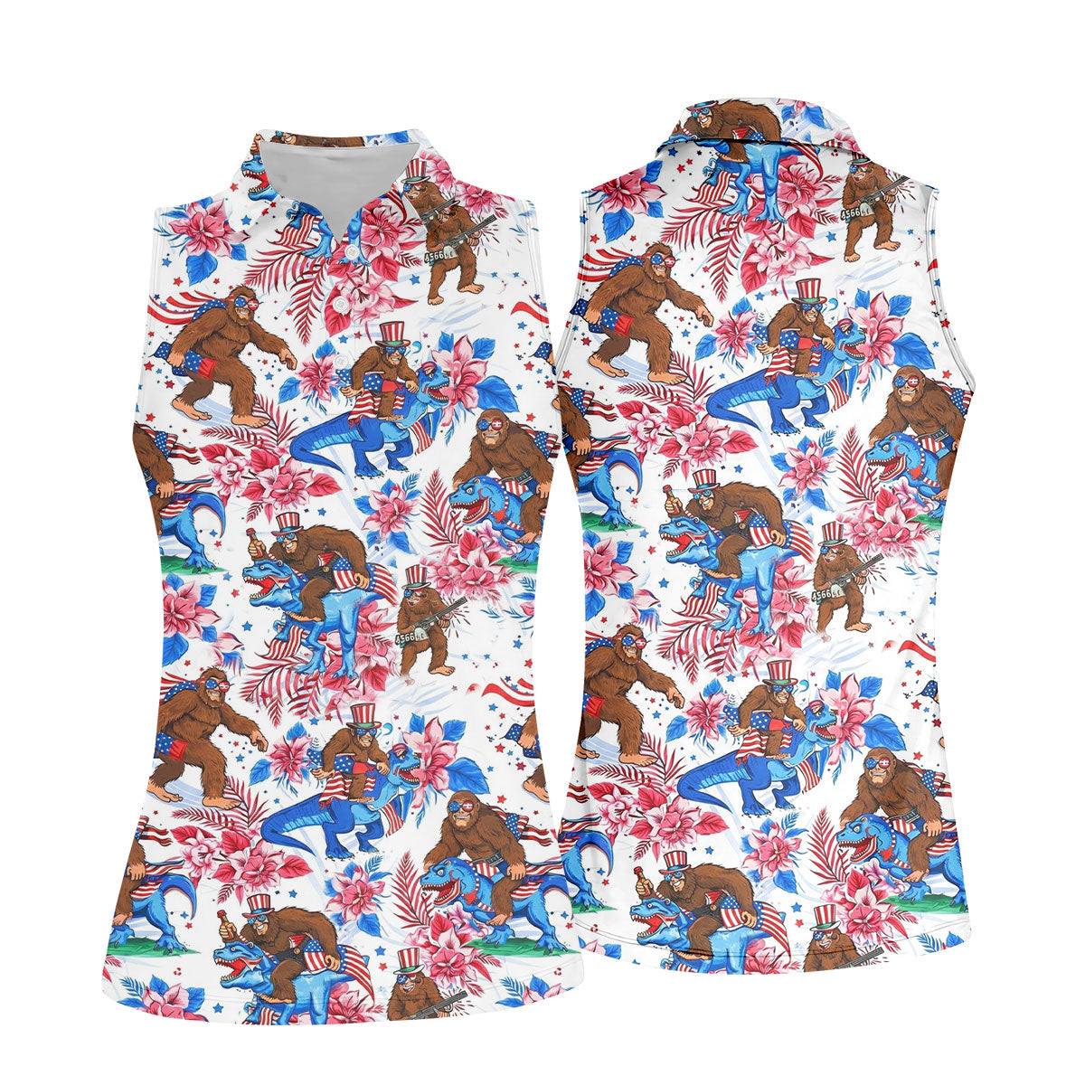 American Flag Patriotic Pride Funny Bigfoot Hawaiian Golf Shirt, 250th Anniversary Women's Golf Tops