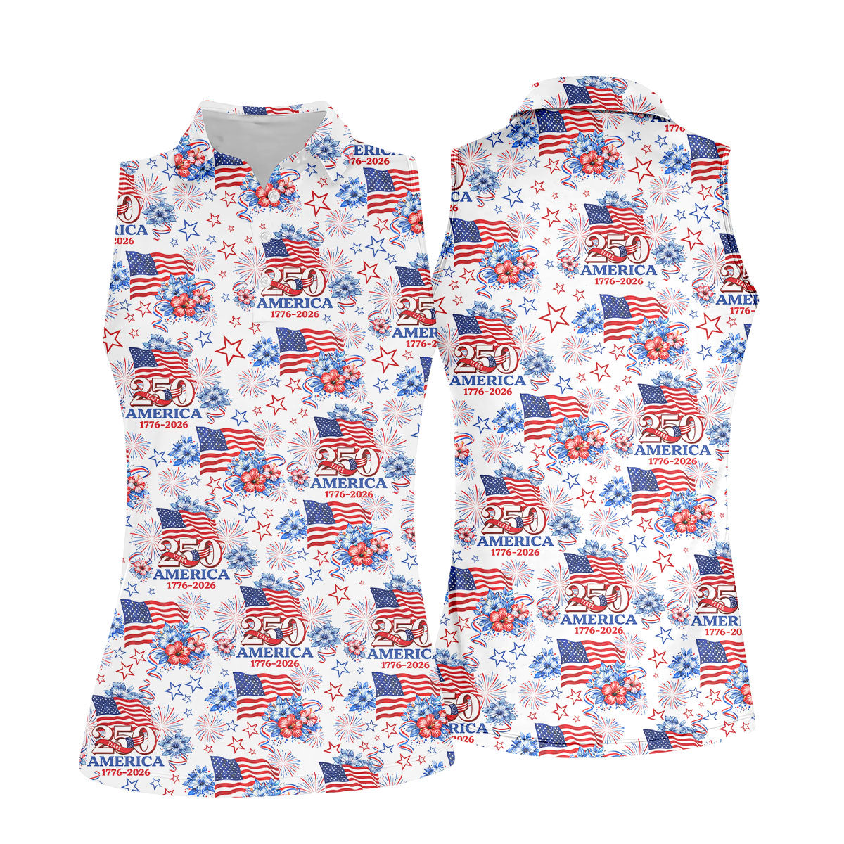 250 Years America 1776-2026 Hibiscus Tropical Flowers 4th Of July Golf Shirt, Golf Shirt For Women