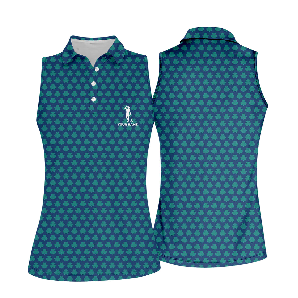 Three Leaf Clover Seamless Pattern St Patrick's Day Golf Shirt, Women's Golf Tops, Ladies Golf Polos