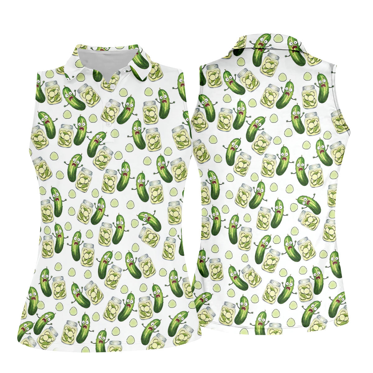 Funny Pickle Hawaiian Golf Shirt, Cartoon Style Women's Golf Tops, Ladies Golf Shirts