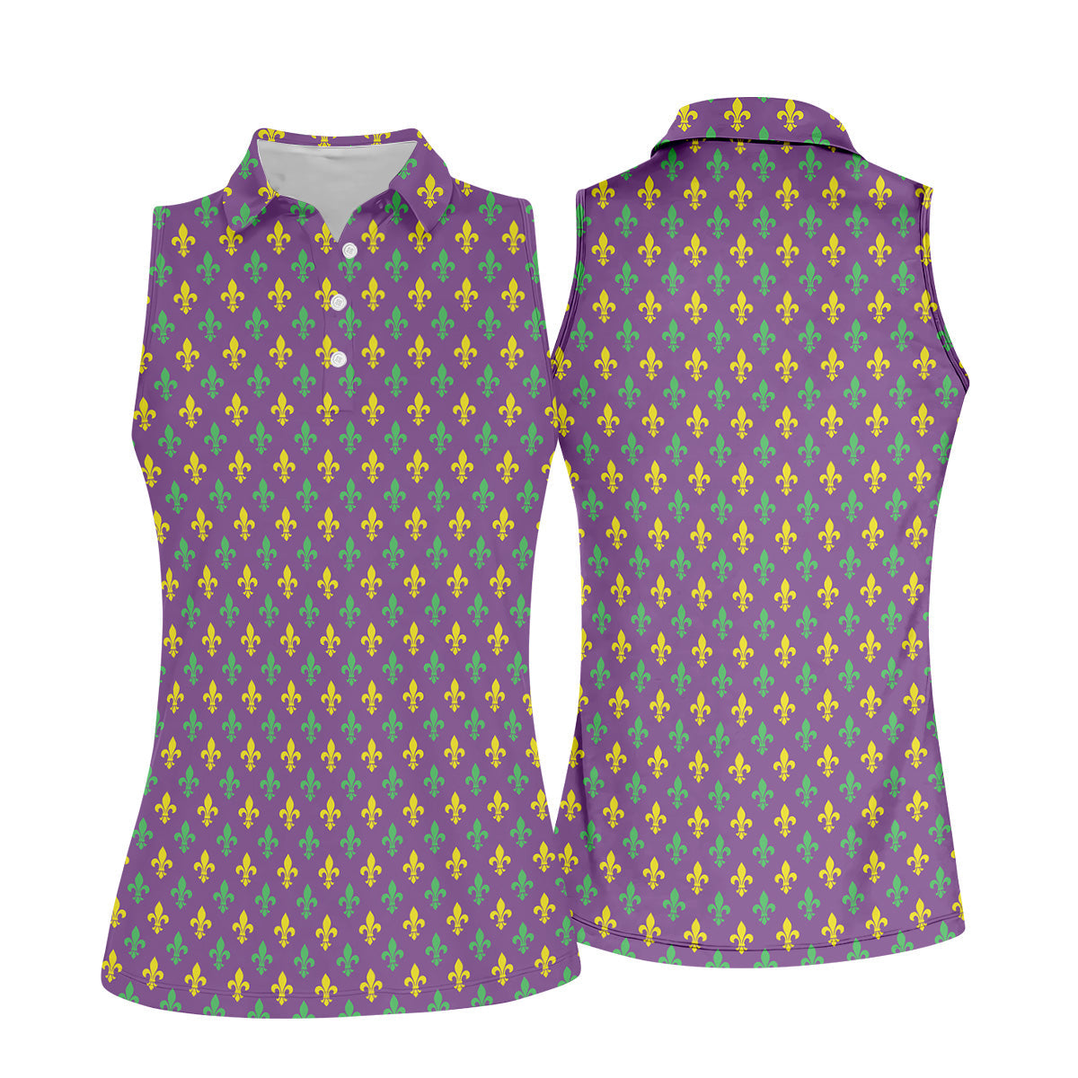 Mardi Gras Theme Green Purple Gold Fleur De Lis Pattern Women's Golf Tops, Golf Gift For Ladies