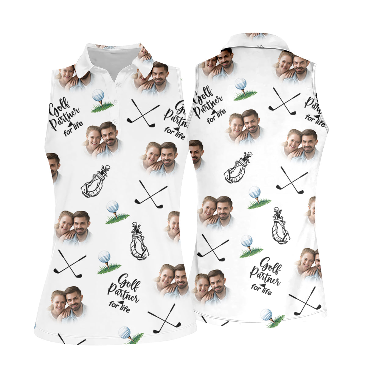 Golf Partner For Life Custom Photo White Women Golf Top, Valentines Golf Gift, Ladies Golf Polos