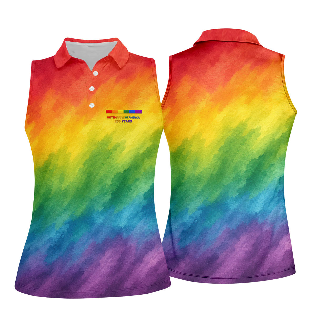 USA 250 Years LGBT Rainbow Women's Golf Tops, LGBT Pride Month Patriotic Golf Shirt