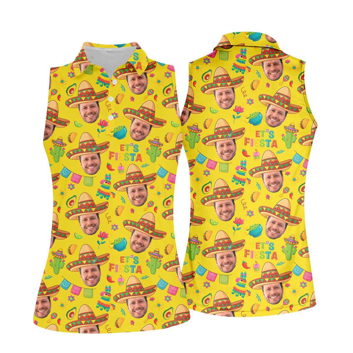 Let's Fiesta Cinco De Mayo Celebration Fiesta Themed Custom Face Yellow Golf Shirt For Women