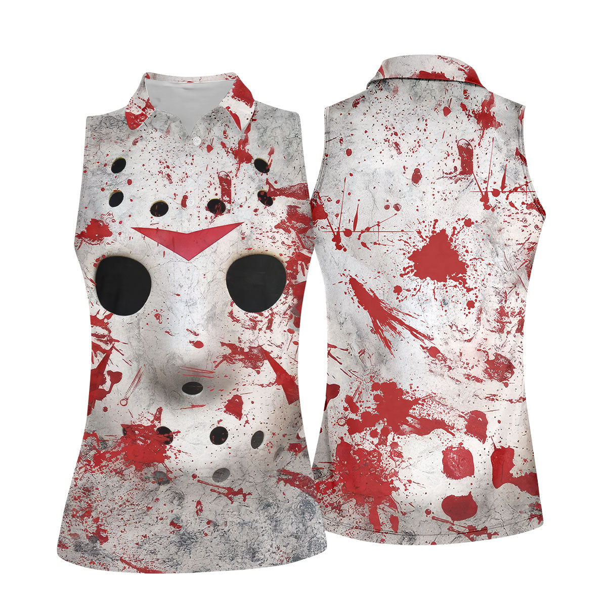 Creepy Horror Face Women's Golf Tops, Horror Cosplay Ladies Golf Polos, Halloween Golf Shirt