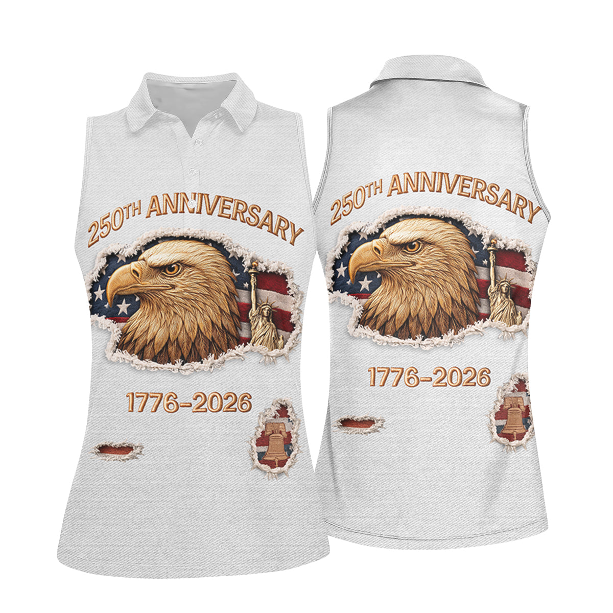 250th Anniversary 1776-2026 American Flag And Eagle Women's Golf Tops, Patriotic Golf Shirt, Ladies Golf Shirts