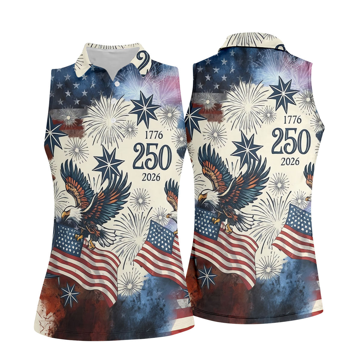 United States 250th Anniversary Patriotic Eagle Vintage Golf Shirt, 4th Of July Golf Shirt For Women