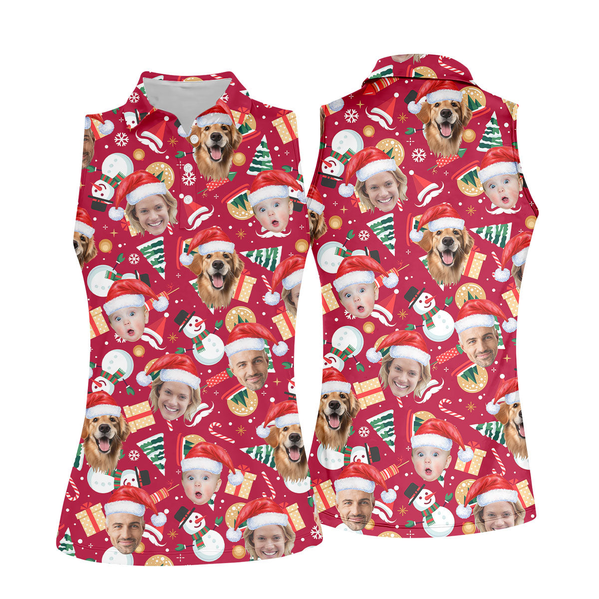 Custom Face Christmas Icons Red Golf Shirt, Christmas Golf Shirt, Ladies Golf Shirts, Golf Gifts For Women