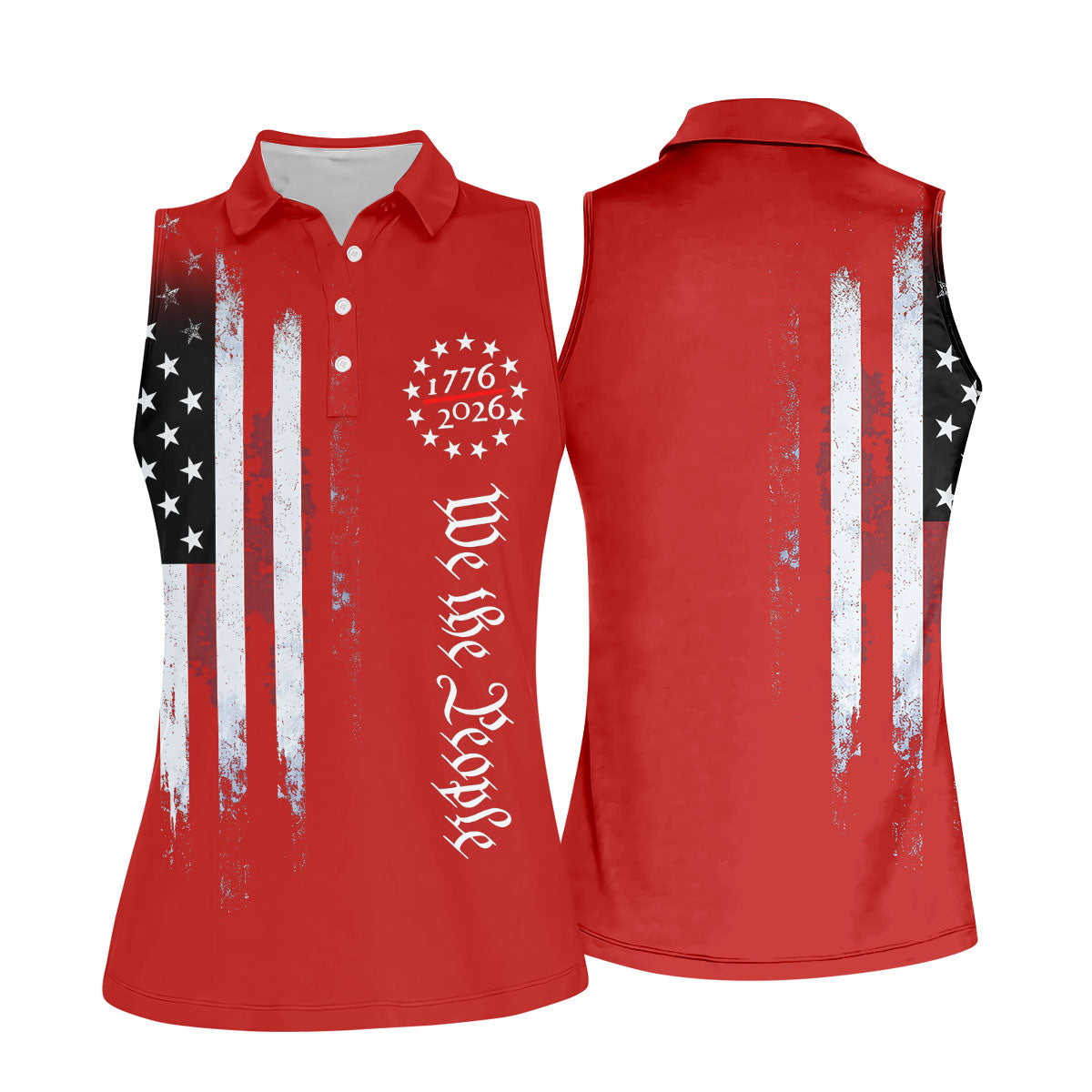We The People 250 Years Red Vintage Golf Shirt, Patriotic 4th Of July Golf Shirt For Women