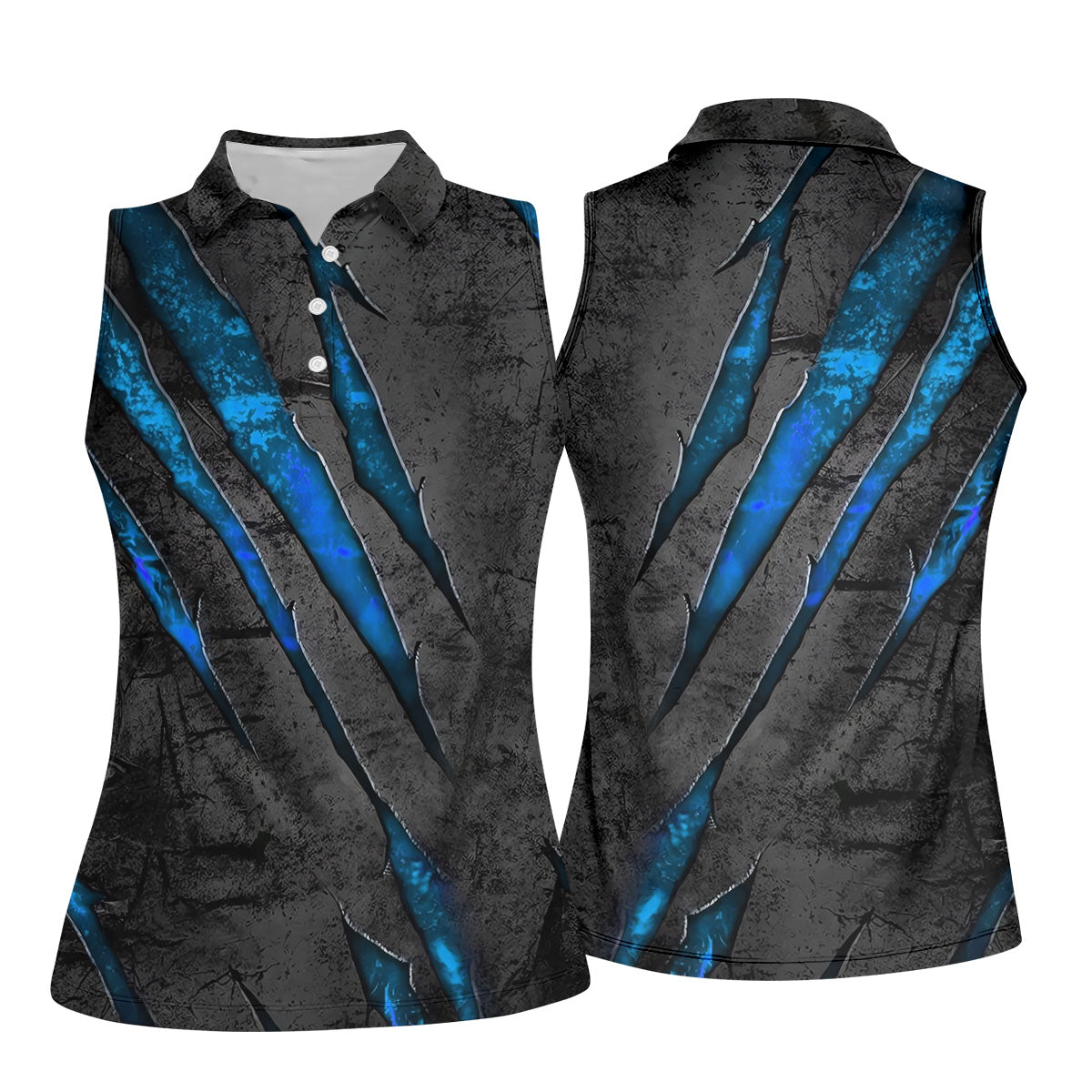 Blue Claw Marks Hawaiian Golf Shirt, Scratch Print Women's Golf Tops, Ladies Golf Shirts