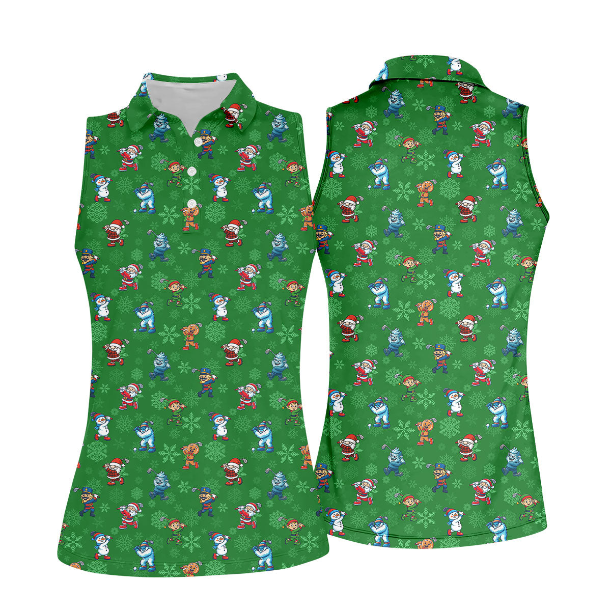 Funny Christmas Characters Golf Pose Green Golf Shirt, Christmas Golf Shirt, Ladies Golf Shirts, Women's Polo Shirt