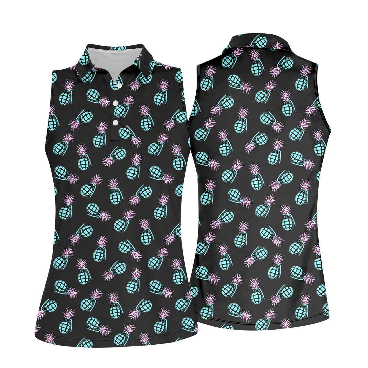 Grenade Pineapple Tropical Golf Shirt, Fun Women's Golf Shirts, Ladies Golf Shirts, Golfing Apparel