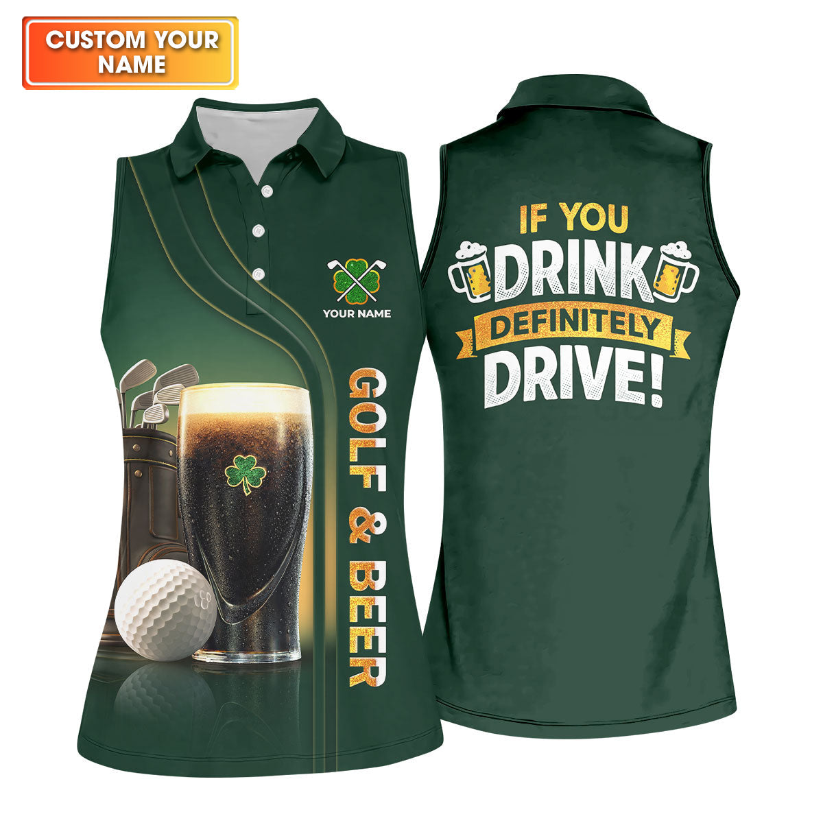 If You Drink Definitely Drive Golf And Beer Black Beer St Patrick's Day Green Women's Golf Tops, Ladies Golf Polos