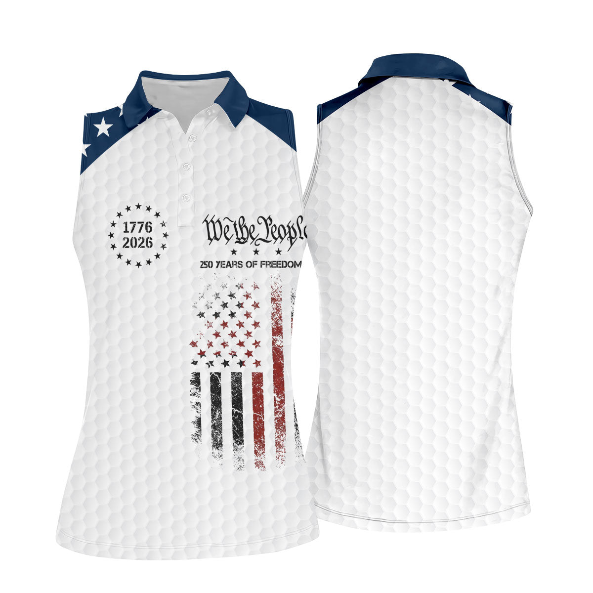 We The People 250 Years Of Freedom Distressed Flag Patriotic 4th Of July Golf Shirt For Women