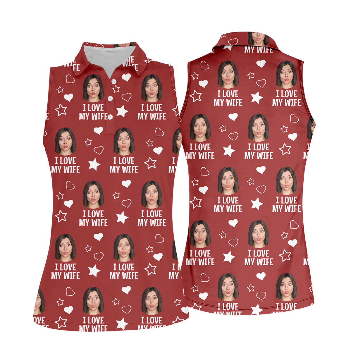 I Love My Husband Custom Face Red Golf Shirt, Fun Women's Golf Shirts, Valentines Golf Gift, Ladies Golf Shirts