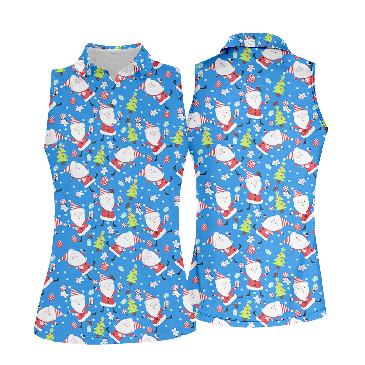 Funny Santa Claus Blue Golf Shirt, Christmas Golf Shirt, Fun Women's Golf Shirts, Ladies Golf Tops