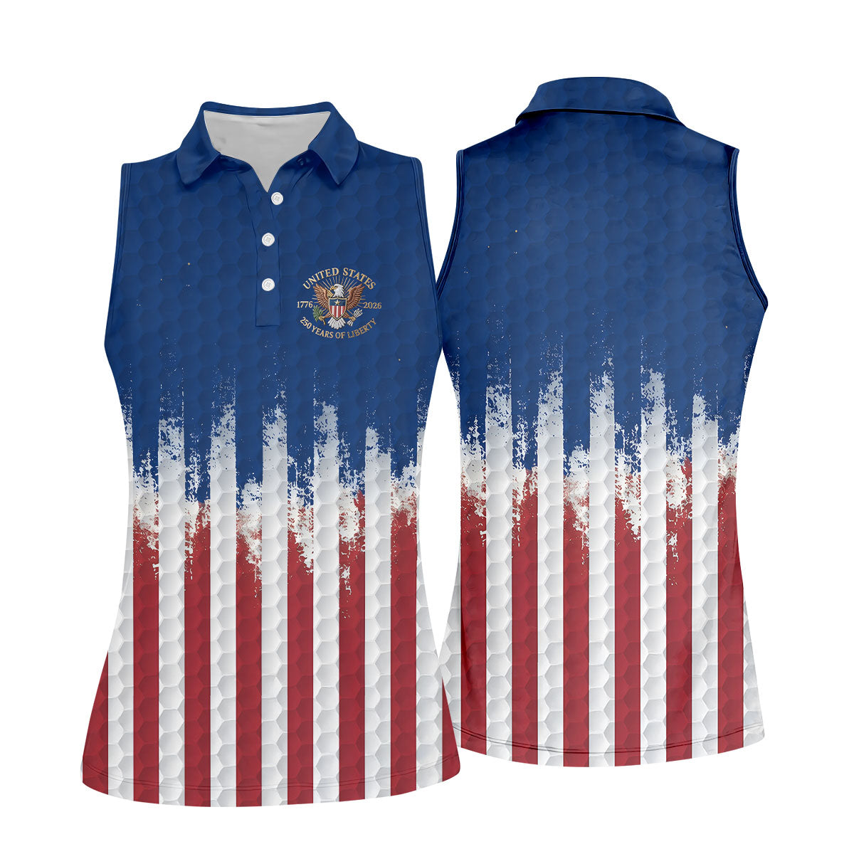 250 Years Of Liberty Distressed American Flag Golf Shirt, Patriotic 4th Of July Golf Shirt For Women