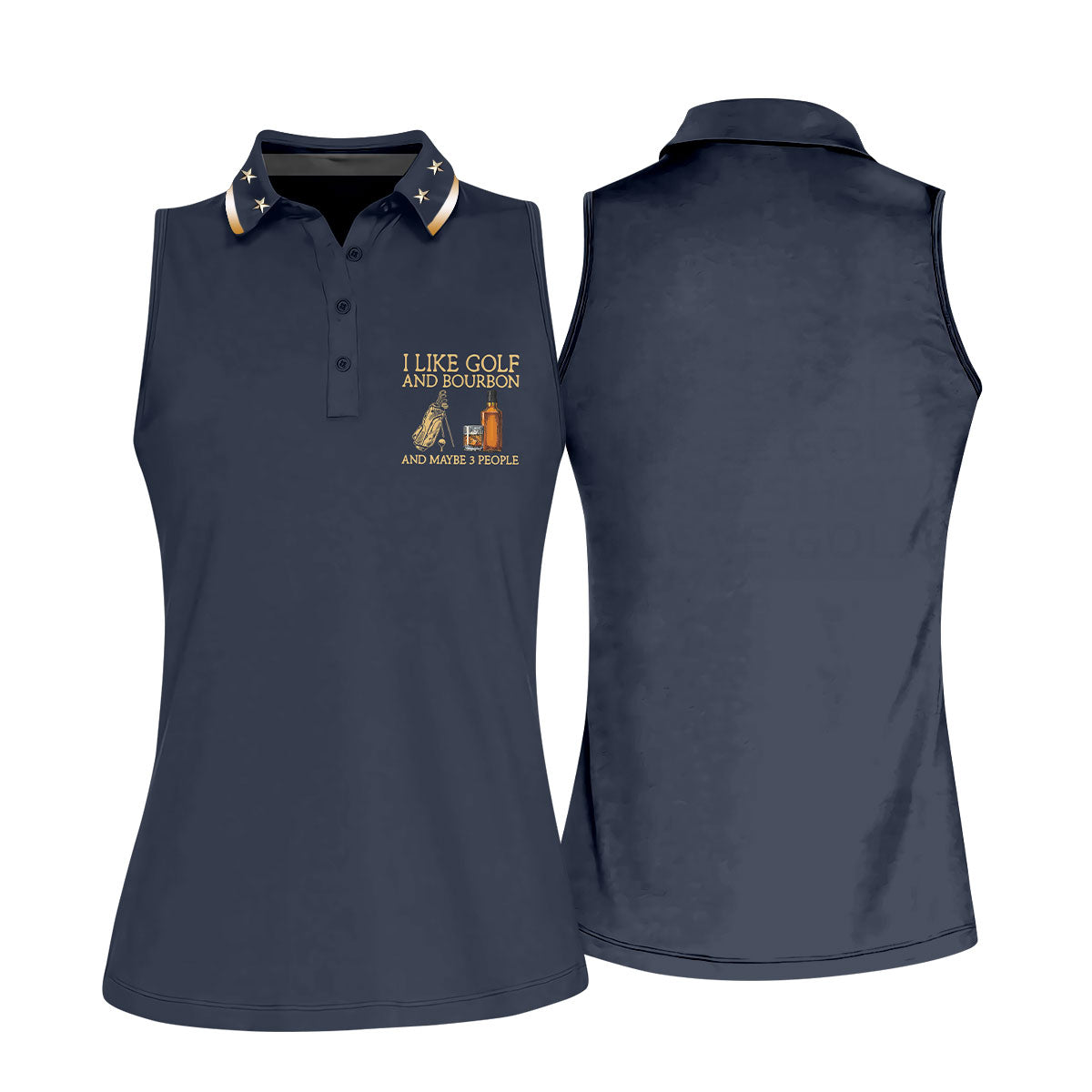 I Like Golf And Bourbon Navy Golf Shirt, Fun Women's Golf Shirts, Golf And Whiskey Ladies Golf Shirts