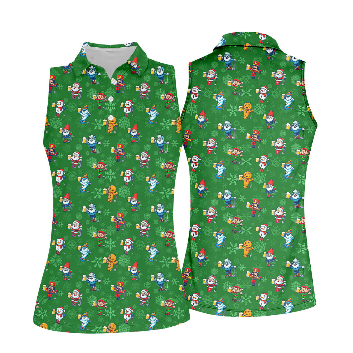 Christmas Characters Golf And Beer Green Women's Funny Golf Shirts, Christmas Golf Shirt, Polo ShirtFor Women