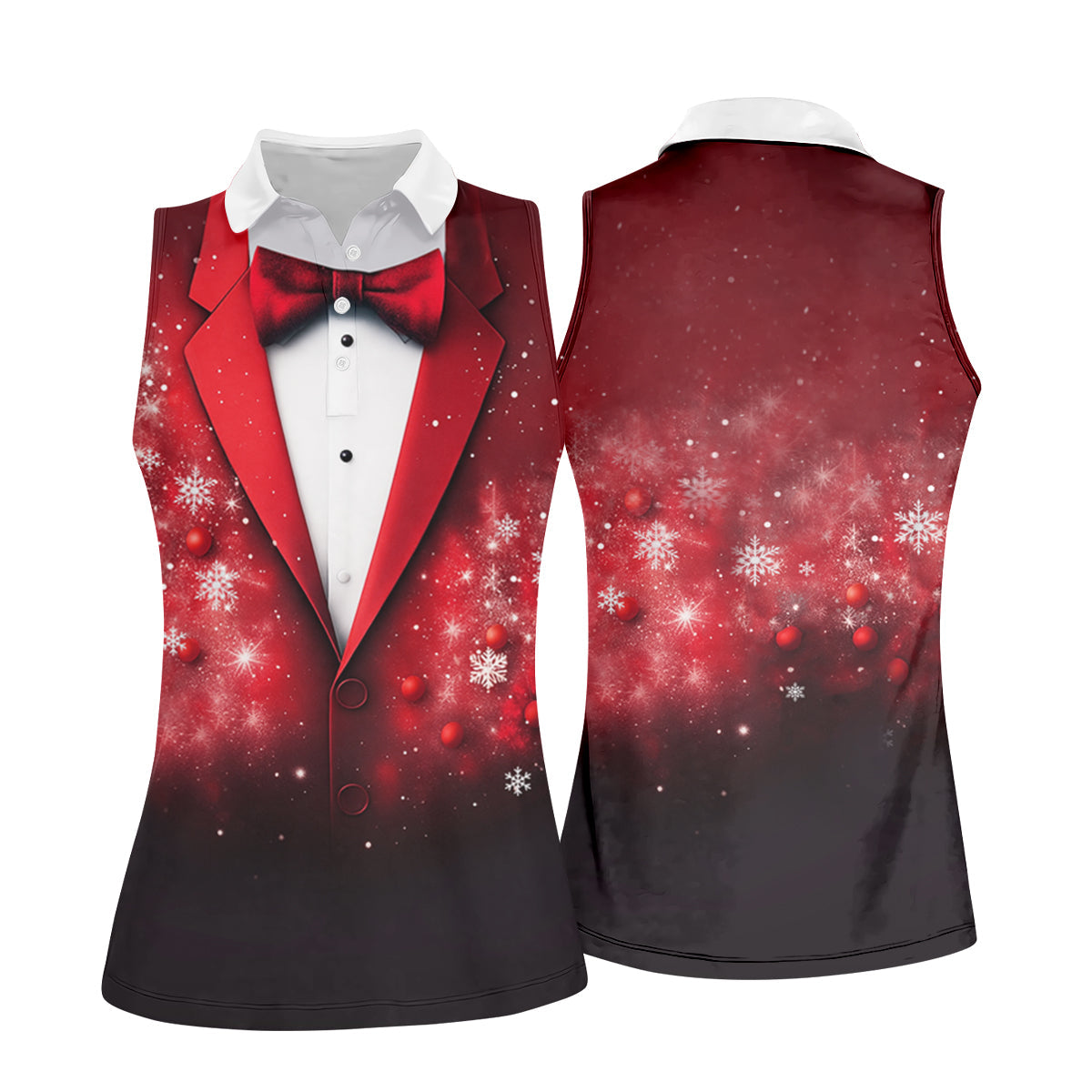Black And Red Christmas Glitter Print Women Golf Top, Christmas Golf Shirt, Ladies Golf Tops