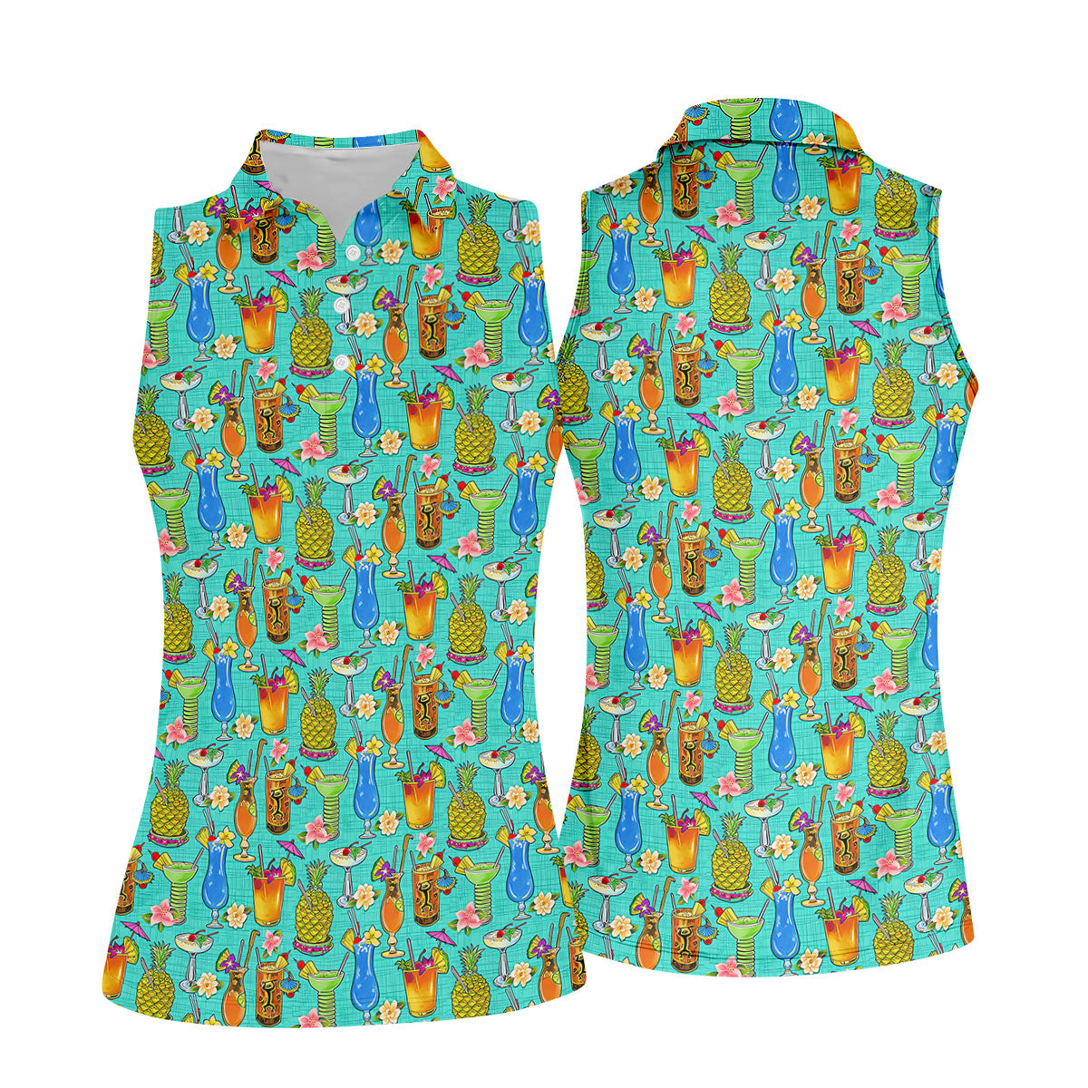 Tropical Cocktail Summer Vibe Retro Golf Shirt, Ladies Golf Tops, Golf Shirt For Women, Ladies Golf Shirts