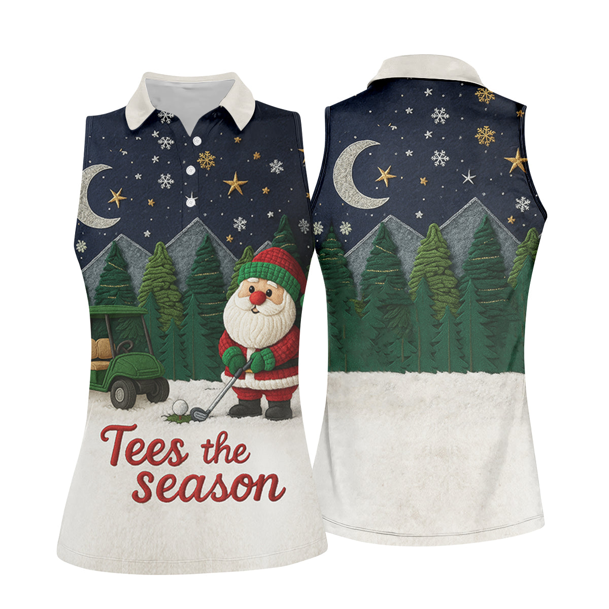 Santa Golfing Tees The Season Night Theme Christmas Golf Shirt, Women's Golf Tops, Ladies Golf Shirts