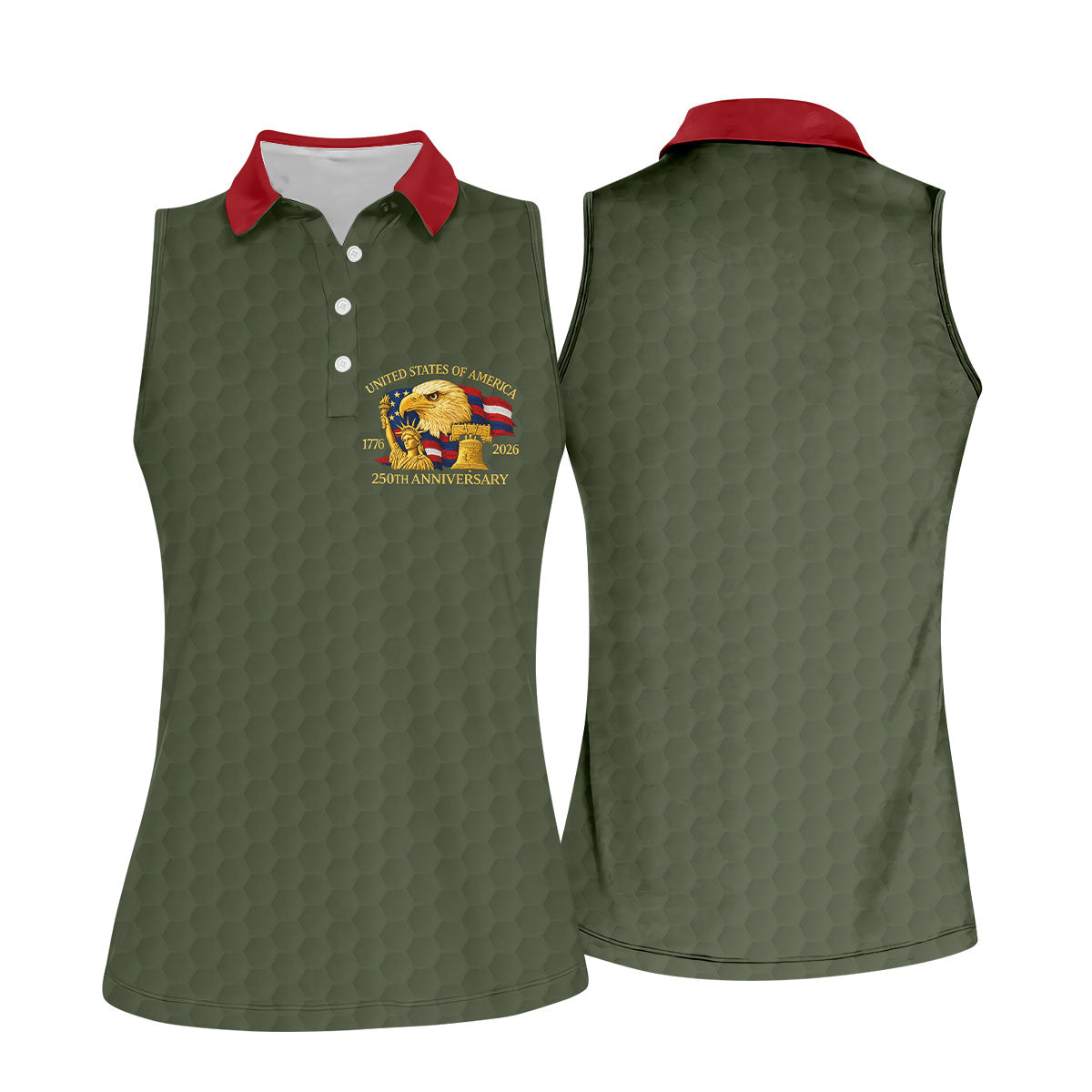 United States 250th Anniversary Patriotic Eagle Olive Custom Golf Shirts, 4th Of July Golf Shirt For Women