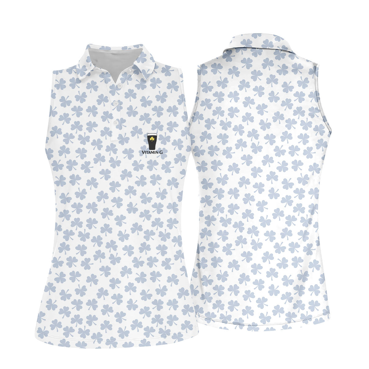 Vitamin G Shamrock Pattern Golf And Beer White Golf Shirt, St Patrick's Day Golf Shirt, Women's Golf Shirts