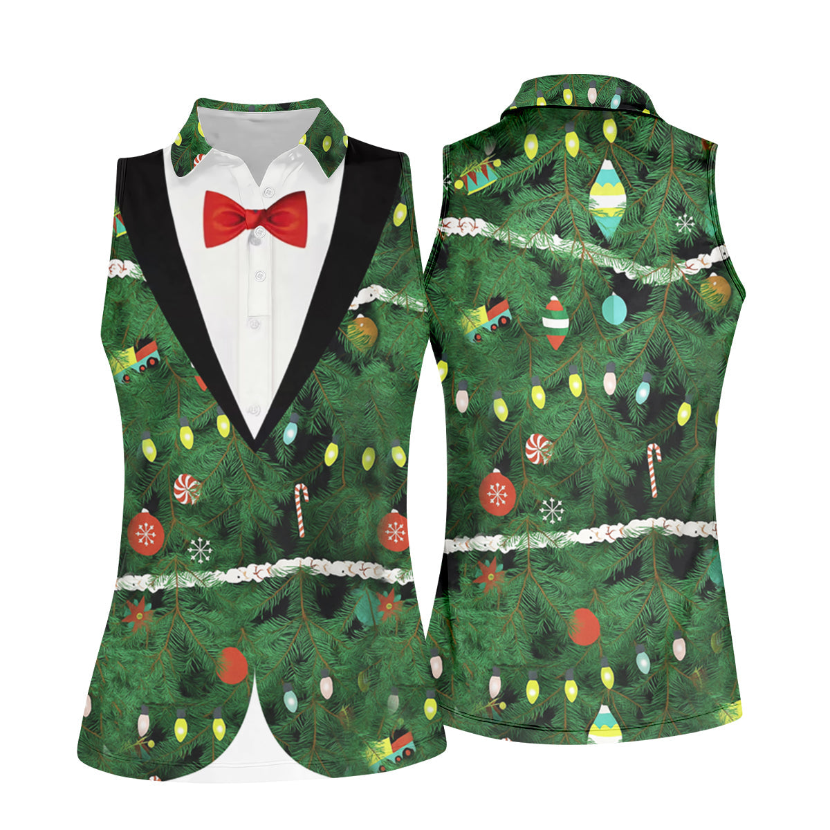 Christmas Tree Needles Green Festive Women Golf Top, Christmas Golf Shirt, Ladies Golf Tops
