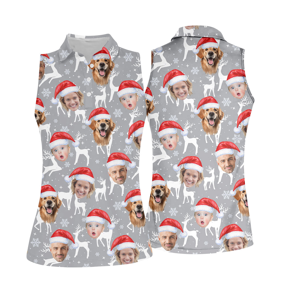 Custom Face Snow Reindeer Grey Golf Shirt, Christmas Golf Shirt, Ladies Golf Shirts, Golf Gifts For Women