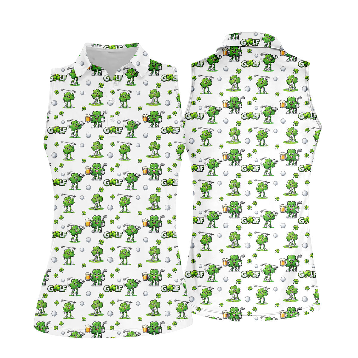 Three Leaf Clover Golf And Beer St Patrick's Day White Golf Shirt, Women's Golf Shirts, Ladies Golf Polos