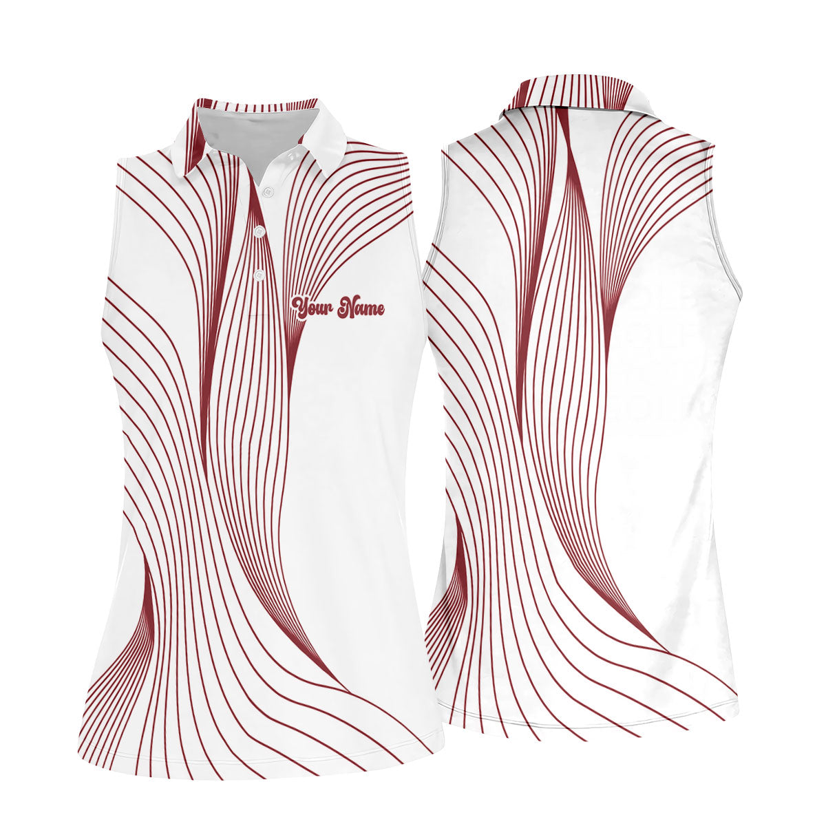 Geometric Line Wavy Line Red And White Custom Name Women's Golf Tops, Ladies Golf Shirts, Women's Polo Shirt