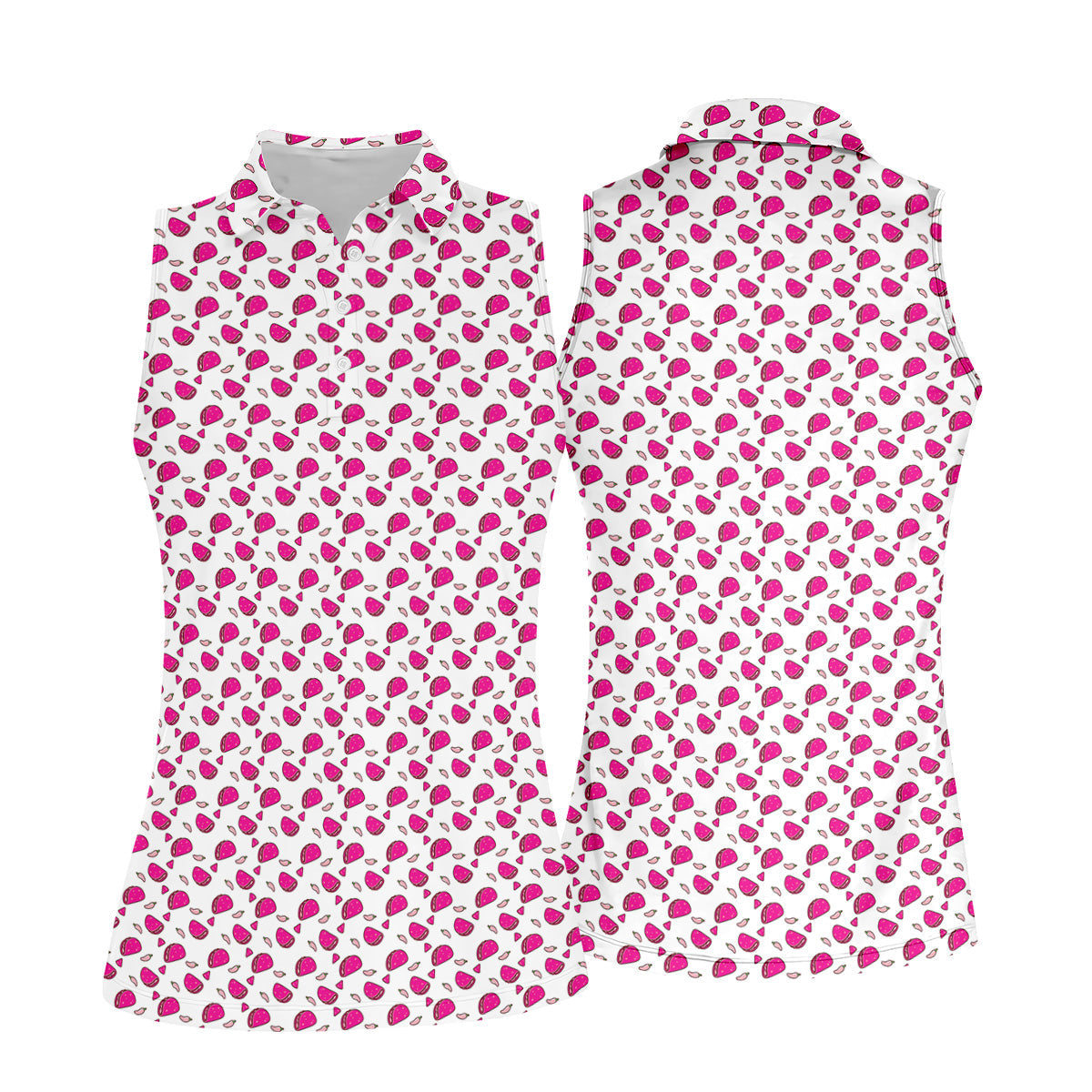 The Pink Taco Seamless Pattern White Golf Shirt, Women's Golf Tops, Tacos Lover Golf Gift For Ladies
