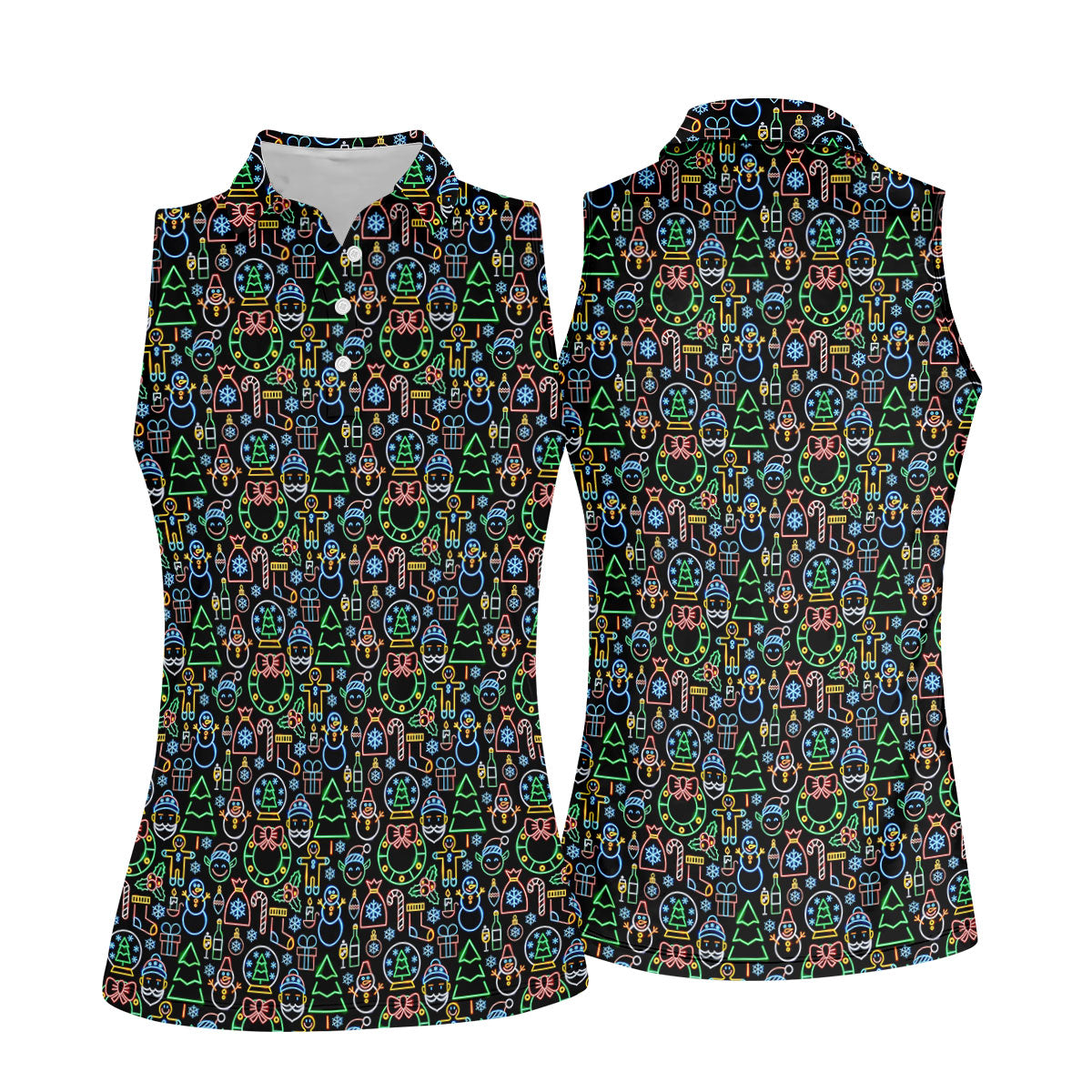 Neon Christmas Retro Style Women's Golf Tops, Christmas Golf Shirt, Ladies Golf Polos, Golf Gift For Ladies