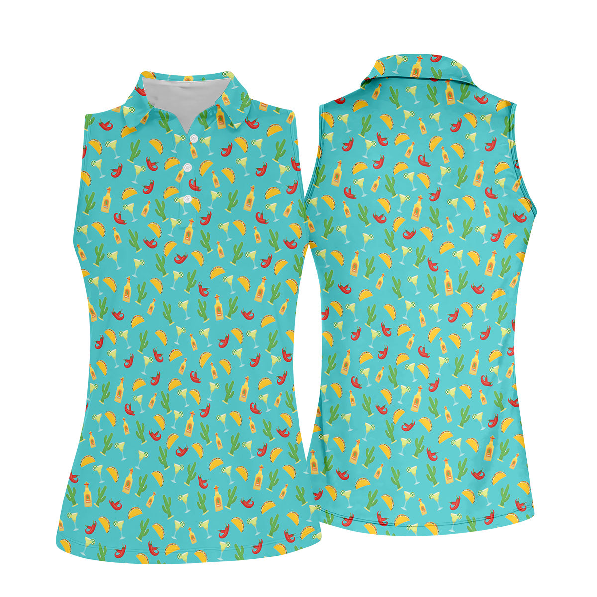 Tropical Vibe Hawaiian Pattern Turquoise Golf Shirt, Women's Golf Tops, Golf Gift For Ladies