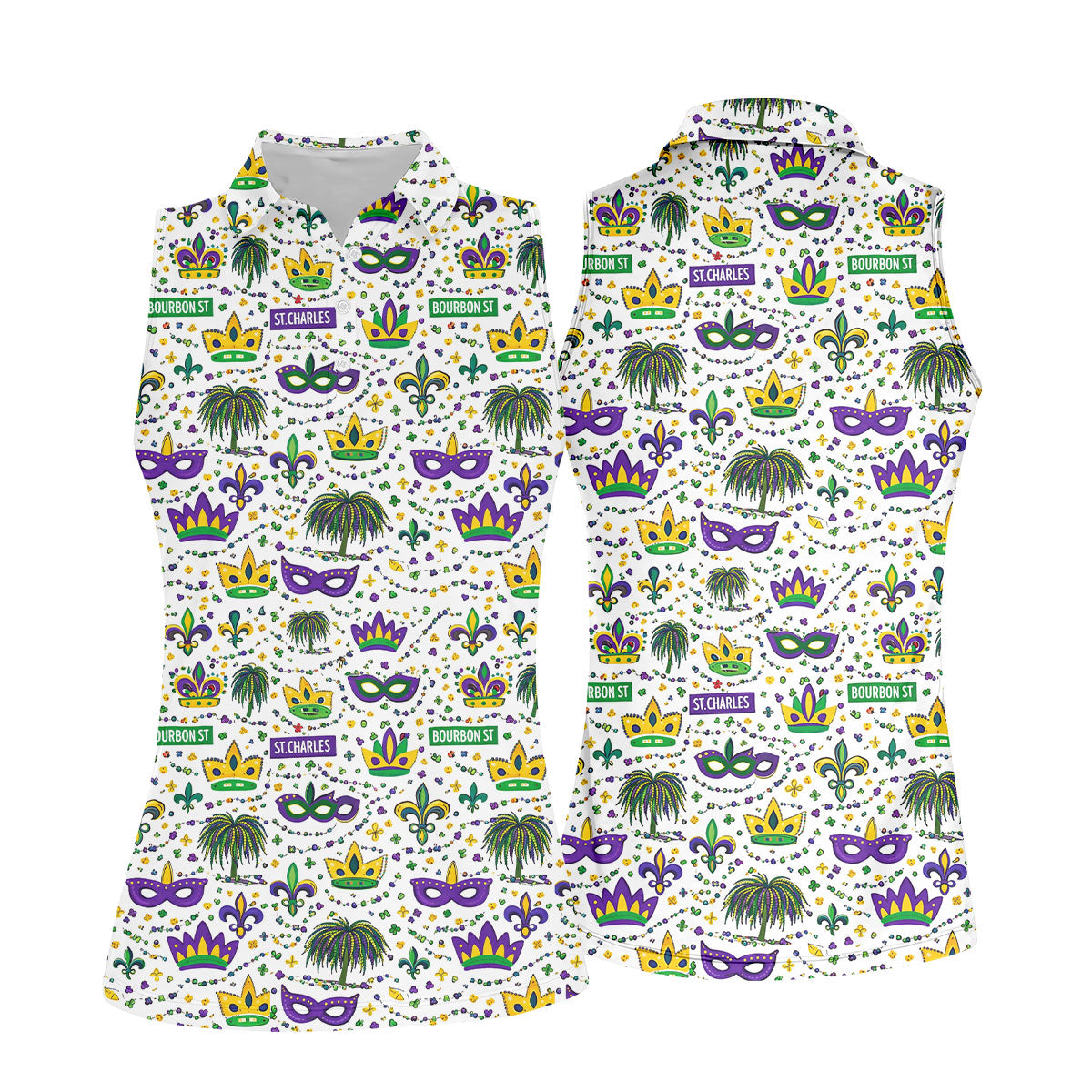 Crown Mask Fleur De Lis Mardi Gras Golf Shirt, Women's Golf Shirts, Ladies Golf Polos, Golf Shirt For Women