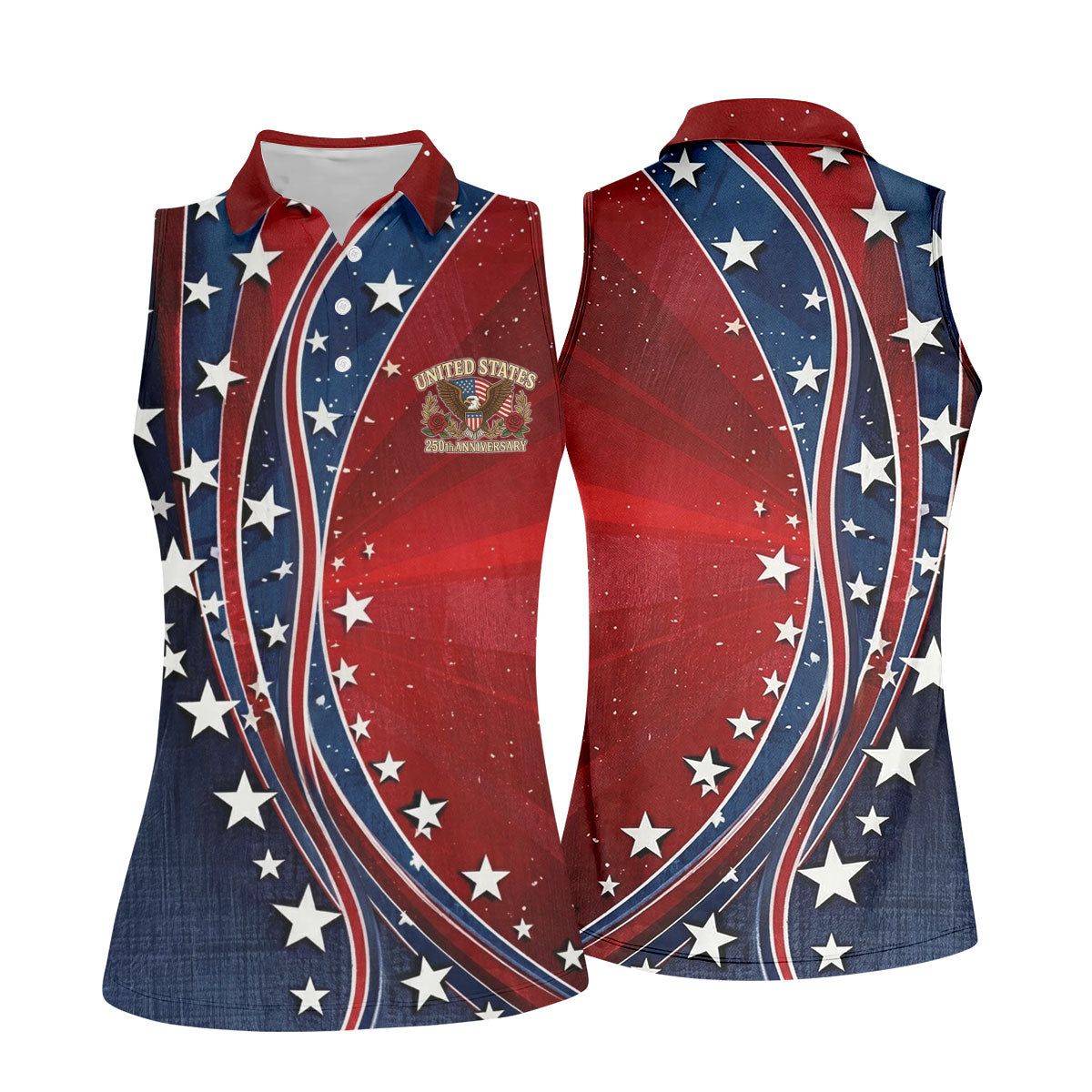 US 250th Anniversary Red White Navy Stars And Stripes Patriotic Golf Shirt, 4th Of July Golf Shirt For Women