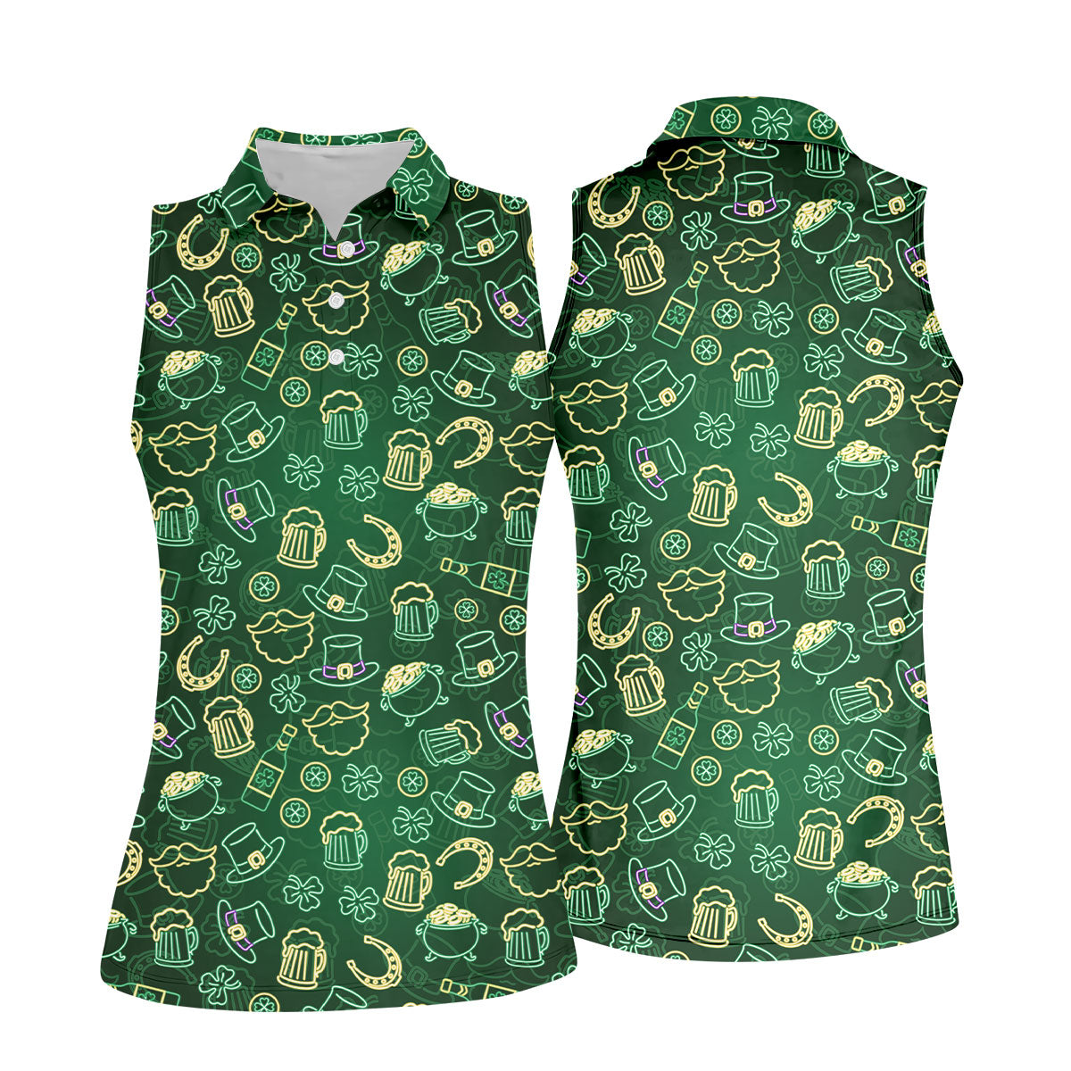 Beer Shamrock Neon Pattern St Patrick's Day Golf Shirt, Women Golf Top, Ladies Golf Shirts