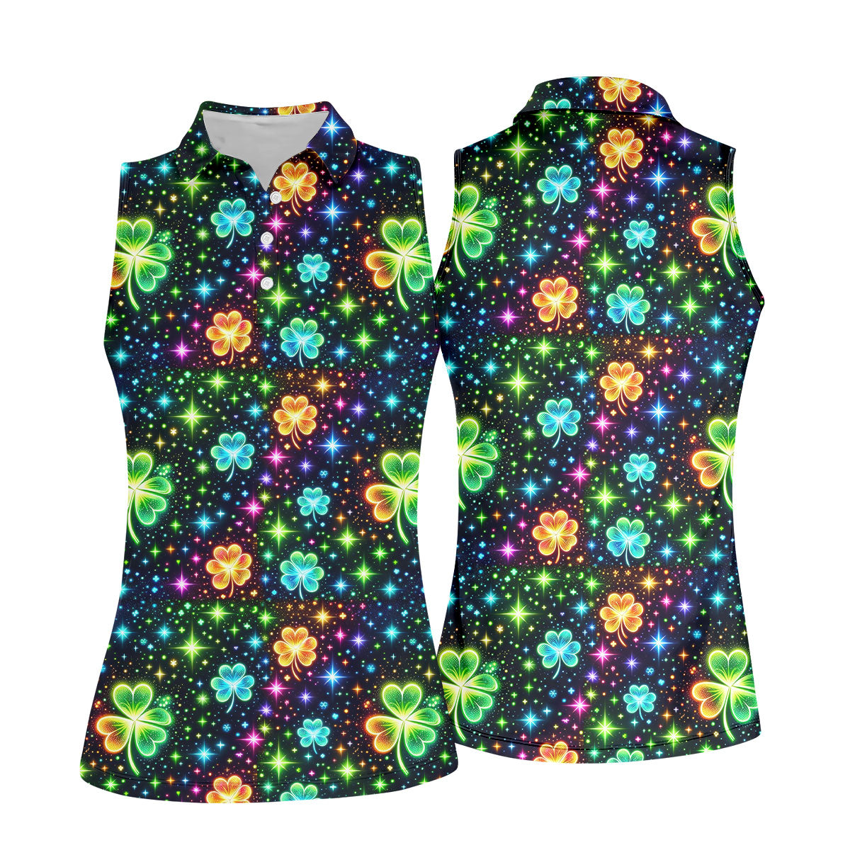 The Star And The Shamrock Rainbow Glitter St Patrick's Golf Shirt, Women's Golf Tops, Ladies Golf Polos