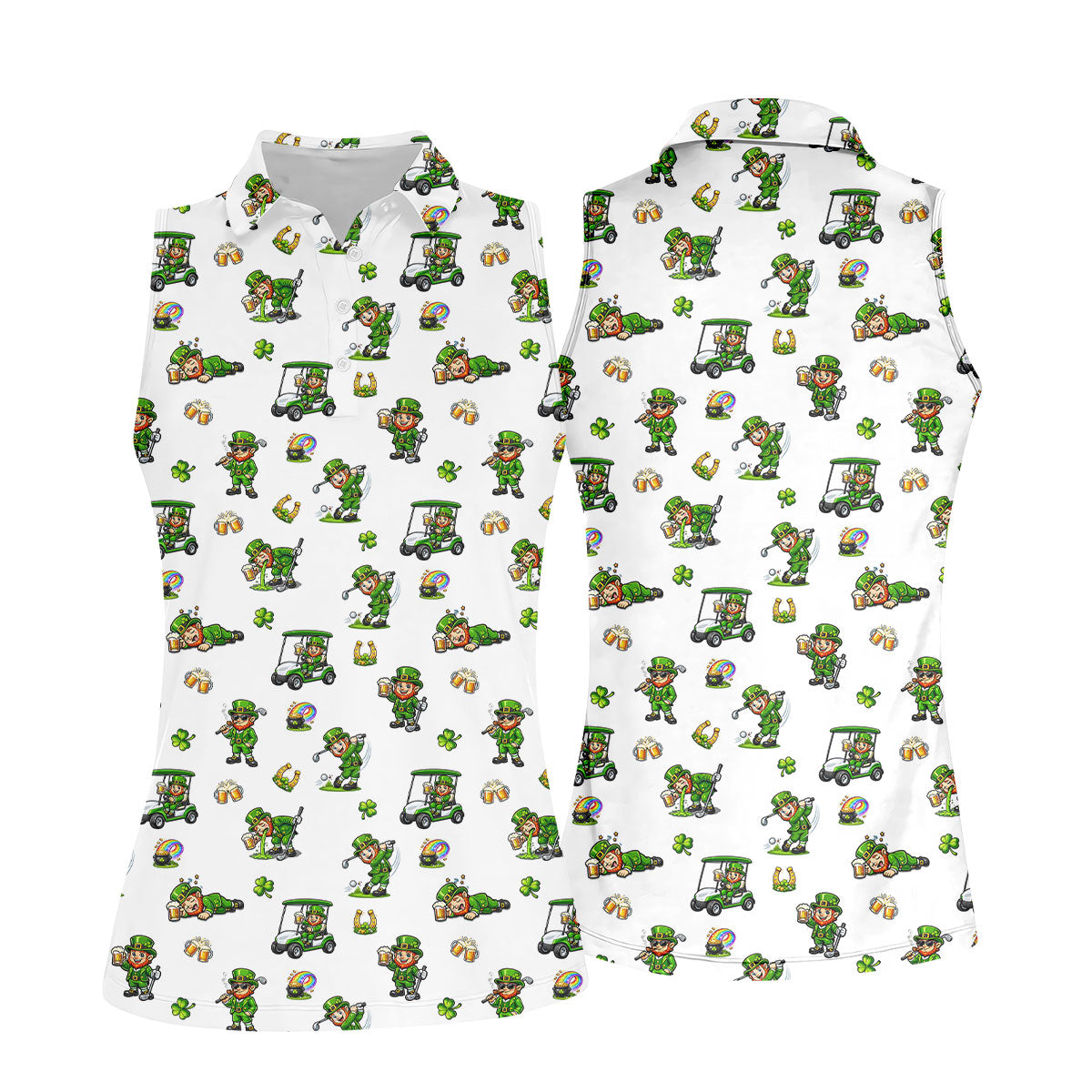 St Patrick's Day Leprechaun Golf And Beer Golf Pose Shamrock Golf Shirt, Golf Shirt For Women