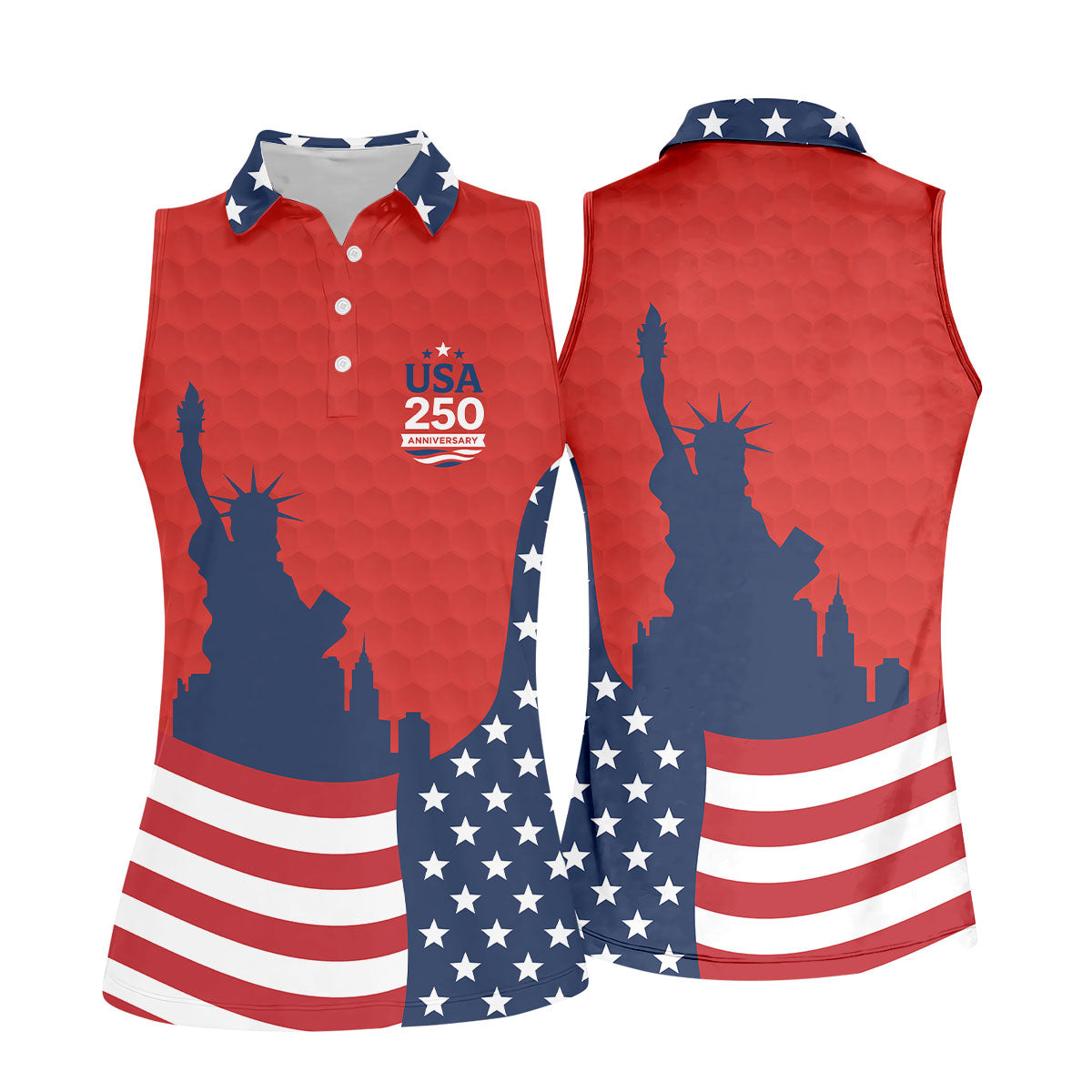 USA 250 Anniversary Statue Of Liberty Red Golf Shirt, Patriotic Golf Shirt, 4th Of July Women's Golf Tops