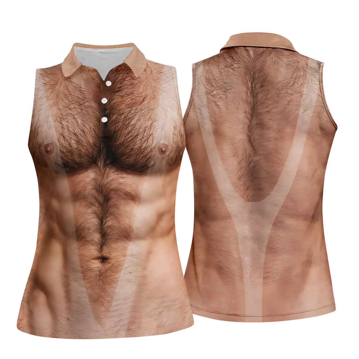 Funny Hairy Man Body Illusion Golf Shirt, Women's Golf Shirt, Hawaiian Golf Shirt, Golf Polo For Women