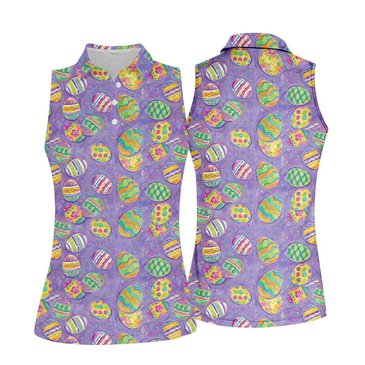 Colorful Painted Easter Eggs Women Golf Top, Cute Golf Outfit, Ladies Golf Shirts