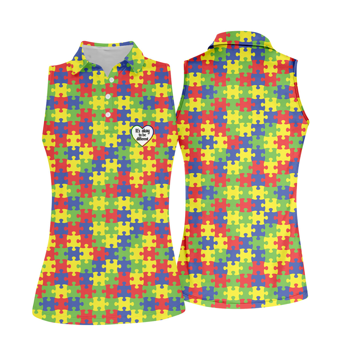 It's Okay To Be Different Autism Puzzle Women's Golf Tops, Autism Awareness Colors Ladies Golf Polos