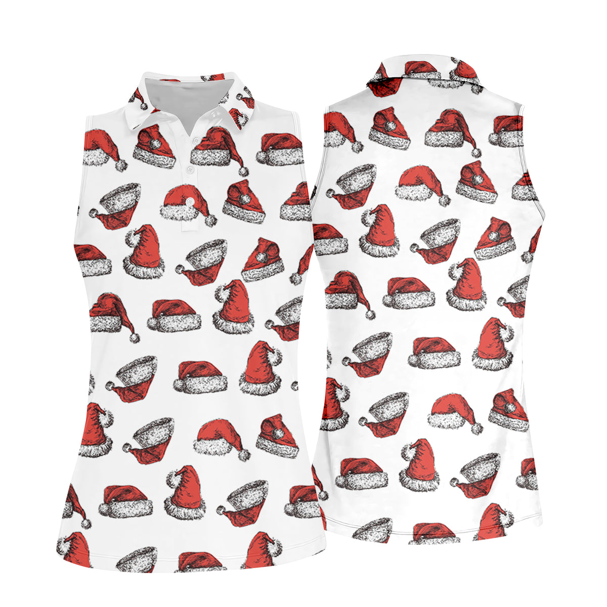 Santa Hat Pattern Christmas White Golf Tops For Women, Christmas Golf Shirt, Ladies Golf Apparel